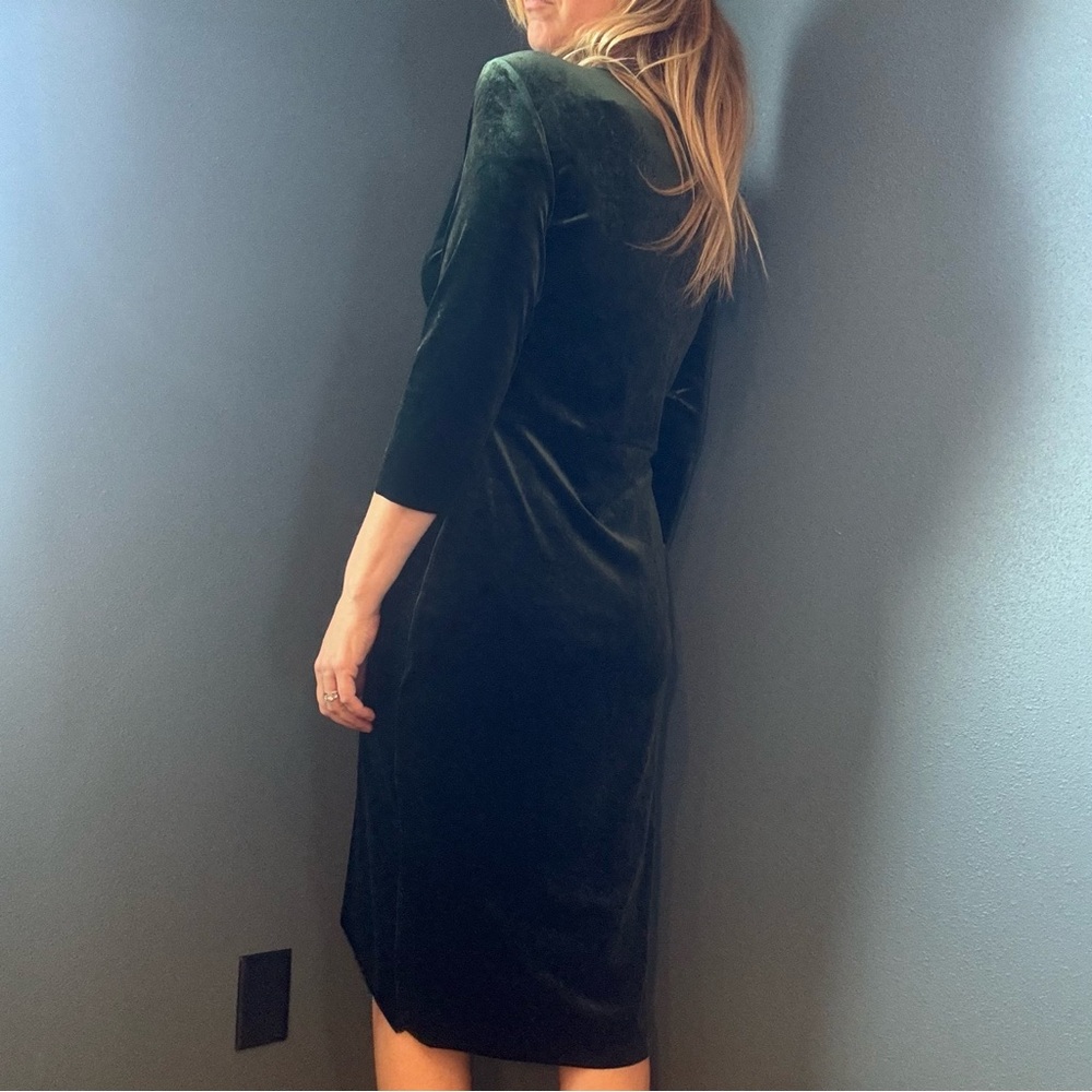 Zara Dark Green Velvet Long Sleeve Wrap Front Dress Size L - Picture 5 of 12
